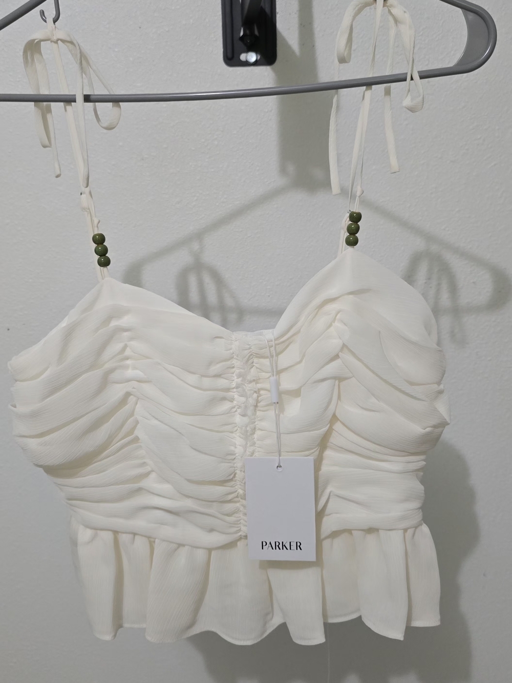 NWT PARKER Cream Ruffled Tie-Strap Elegant Top Sz 6